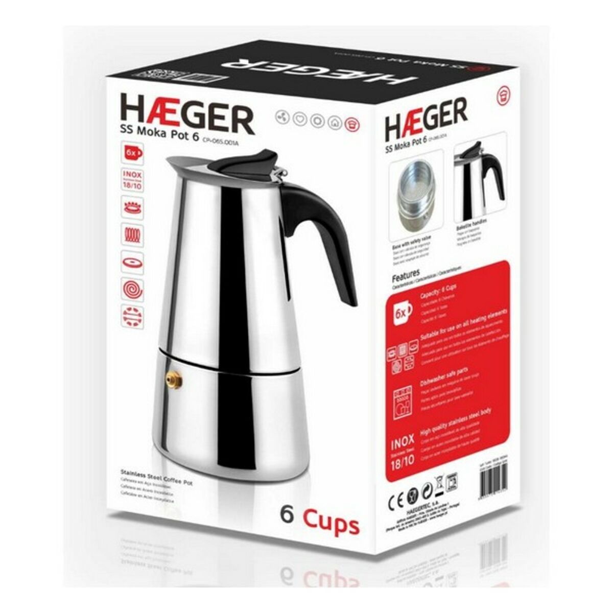 Italiensk Kaffekande Haeger Moka Rustfrit stål 18/10